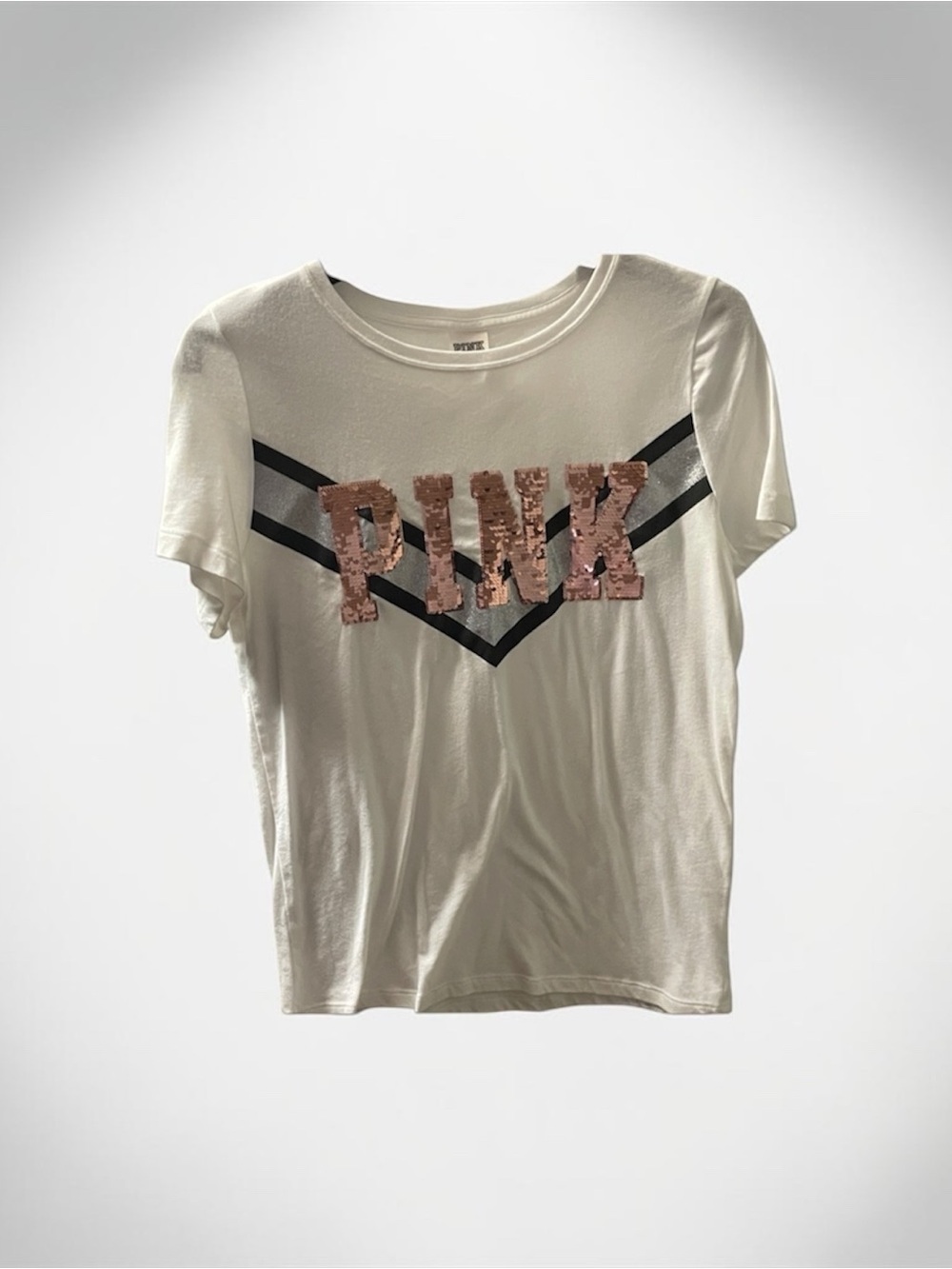 PINK Victoria’s Secret White Sequin Chevron Bling T-Shirt - Size M